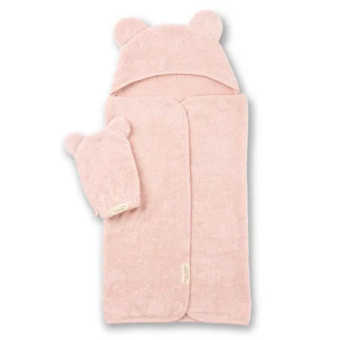 Baby Hooded Towel &amp; Wash Mitt Set Blush