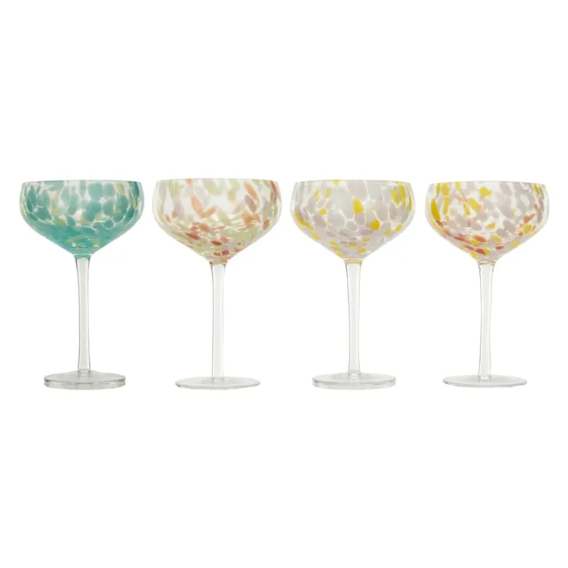 Stemmed Champagne Coupe With Fused Purple Red &amp; Green Glass 7&quot;
