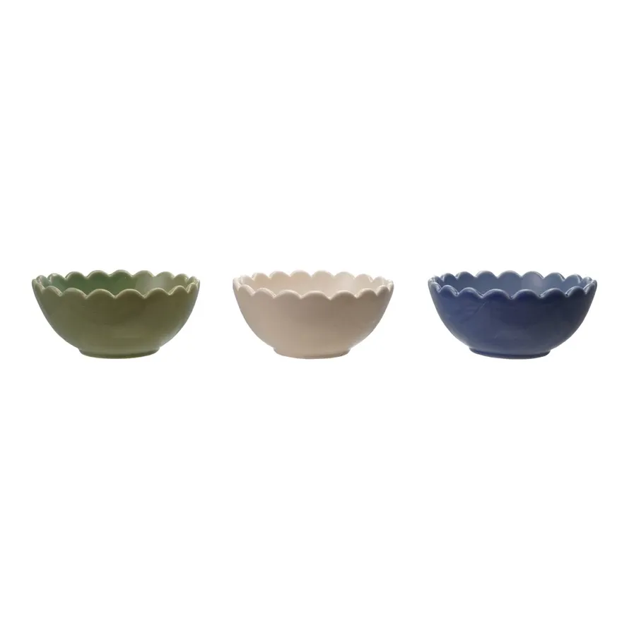 Stoneware Bowl With Scalloped Edge Green 4.5&quot;