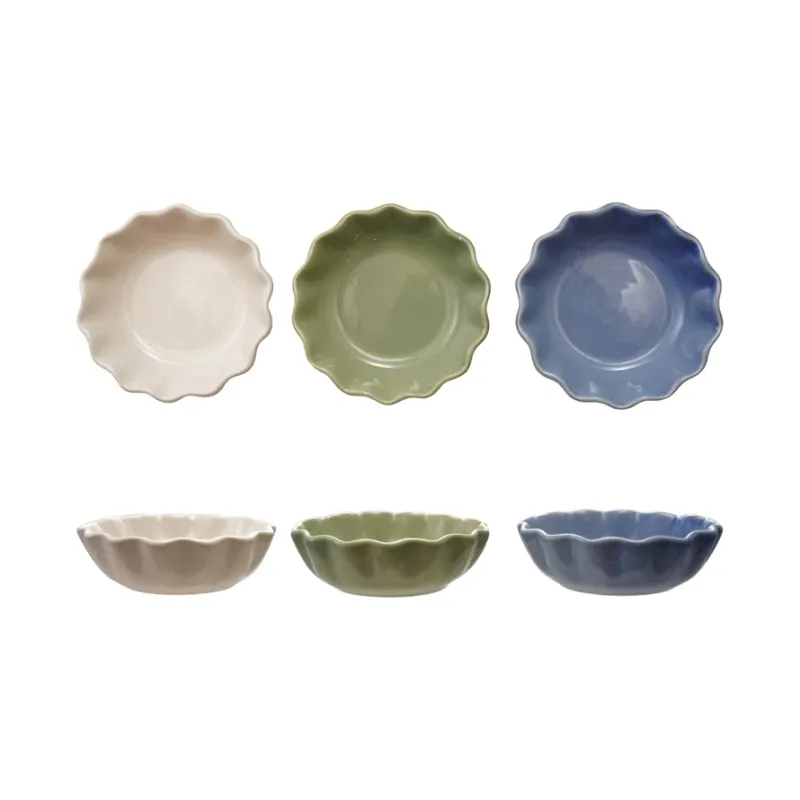 Stoneware Dip Dish With Scalloped Edge Blue