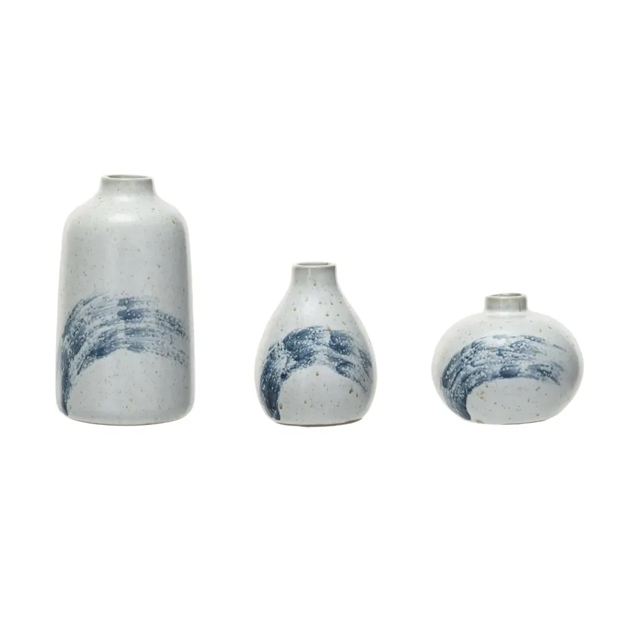 Stoneware Vase Cream And Blue Large