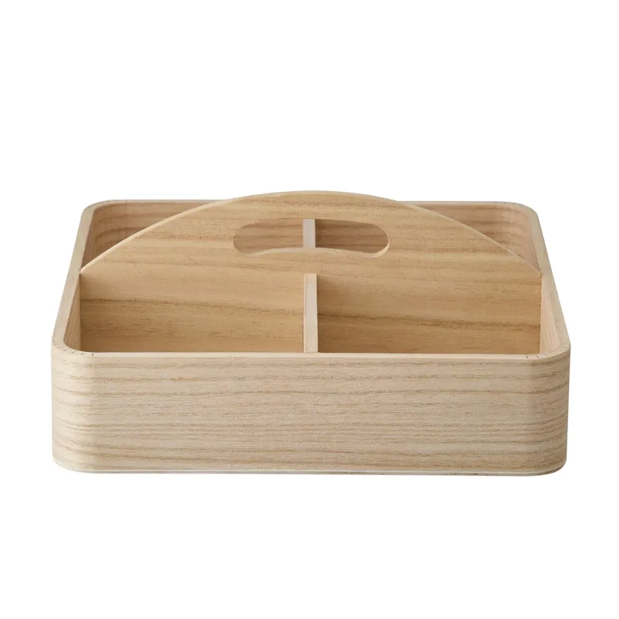 Paulownia Wood Container With Handle &amp; 4 Sections
