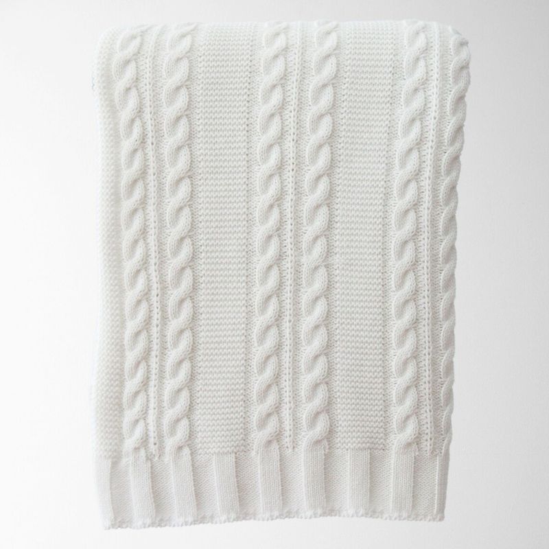 Luna Cable Knit Throw White 50" x 60"