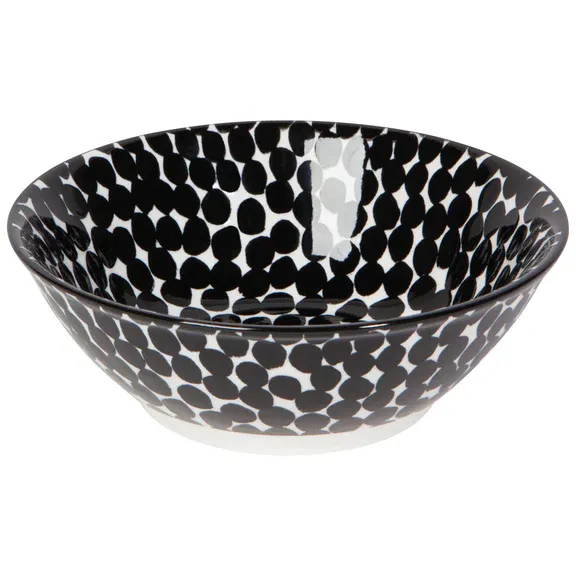 Bowl With Stamped Black &amp; White Anemone Pattern 5.5&quot;