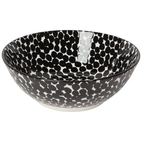 Bowl With Stamped Black &amp; White Anemone Pattern 8&quot;
