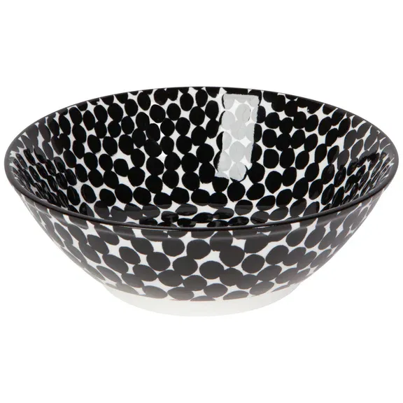 Bowl With Stamped Black &amp; White Anemone Pattern 6.5&quot;