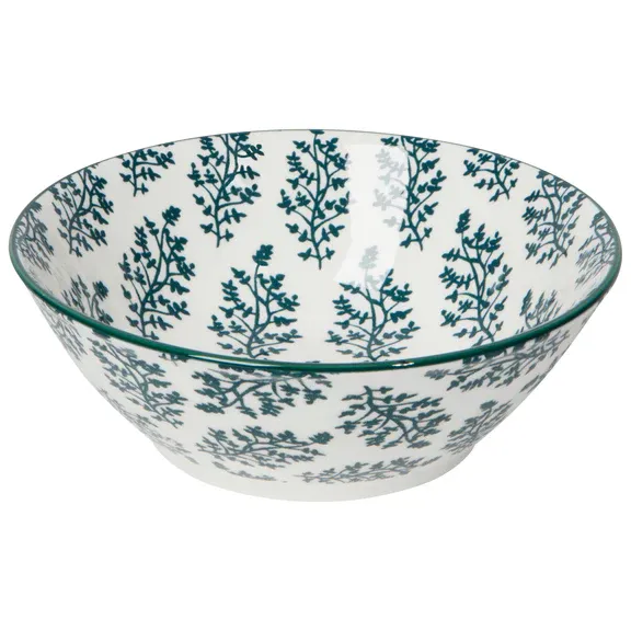 Bowl With Stamped Fern Pattern In Green 5.5&quot;