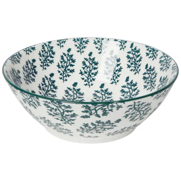 Bowl With Stamped Fern Pattern In Green 6.5"