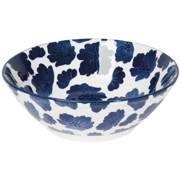Bowl With Stamped Floral Print In Dark Blue 6.5"