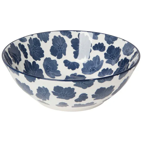 Bowl With Stamped Floral Print In Dark Blue 8"