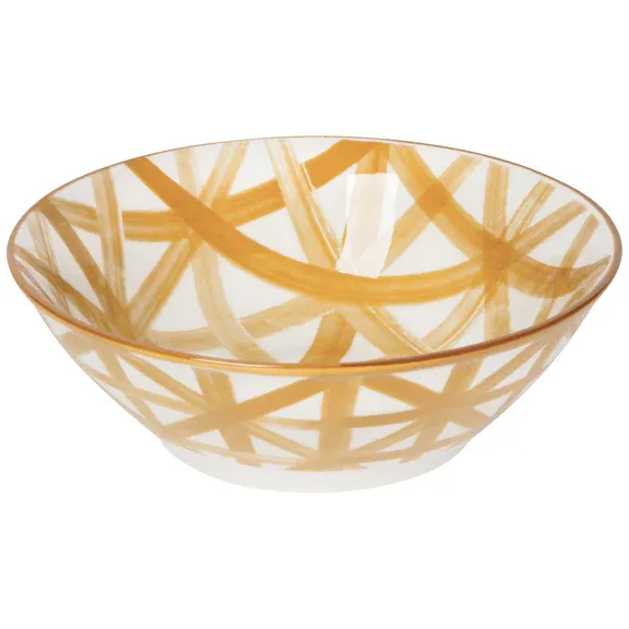 Bowl With Stamped Abstract Print In Yellow 6.5"