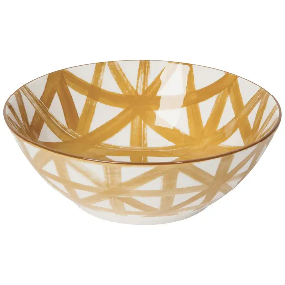 Bowl With Stamped Abstract Print In Yellow 8"