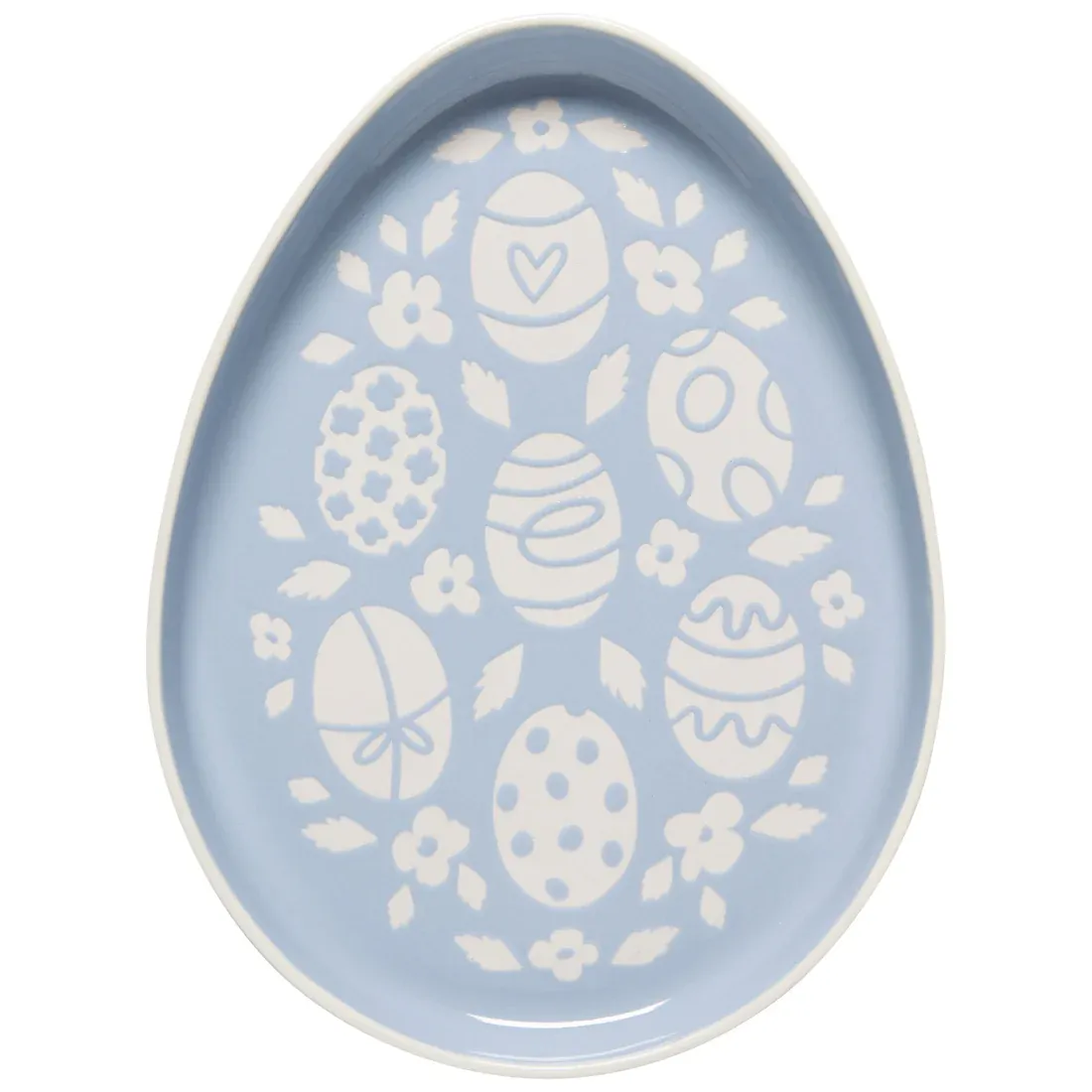 Easter Egg Shaped Stoneware Tray Blue