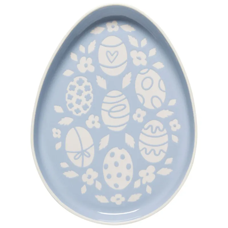Easter Egg Shaped Stoneware Tray Blue