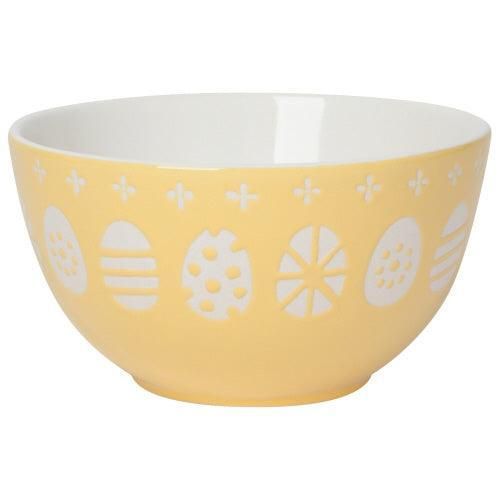 Candy Bowl Yellow With White Easter Eggs Small