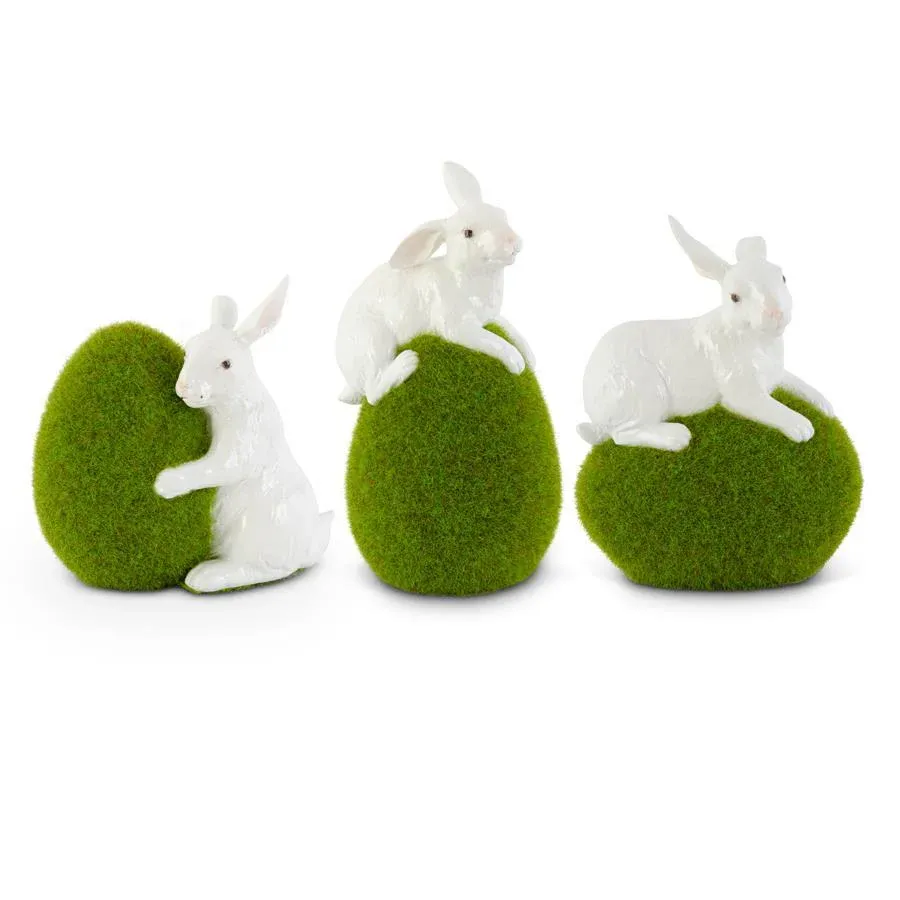 Glossy White Rabbit Hugging Mossy Egg Final Sale