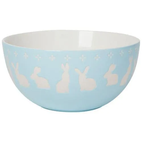 Candy Bowl Blue With White Easter Bunny Large Final Sale