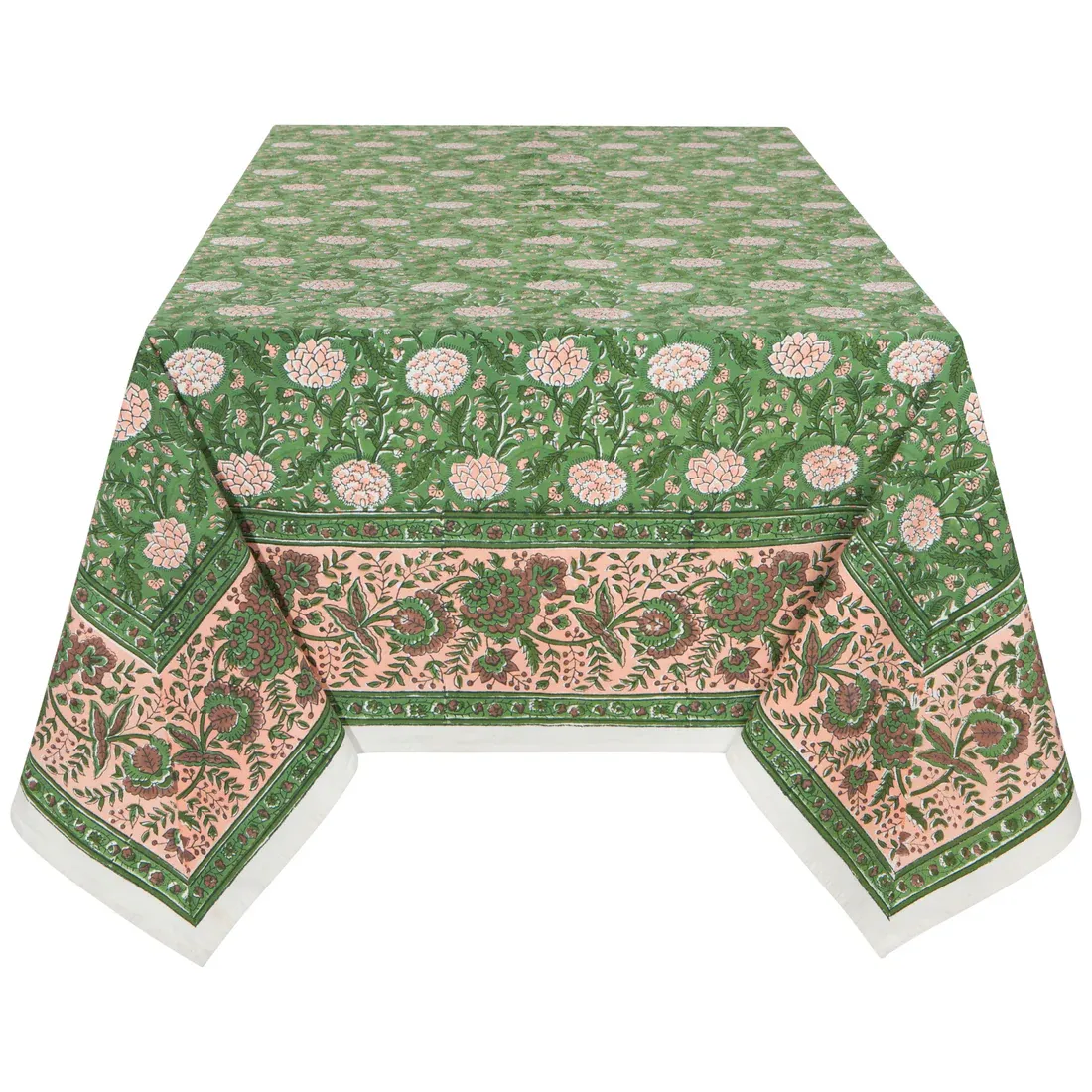 Table Cloth Block Print Peony 60&quot; x 90&quot;