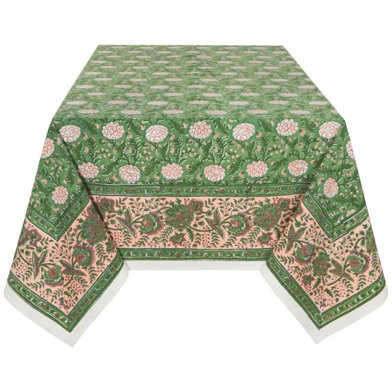 Table Cloth Block Print Peony 60&quot; x 90&quot;