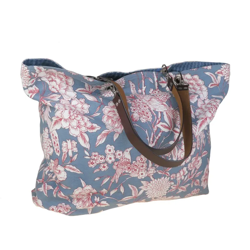 Heritage Reversible Cotton Bag With Bird Pattern Blue 55 x 45 x 12