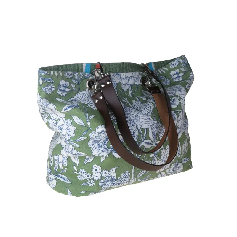 Heritage Reversible Cotton Bag With Bird Pattern Green 55 x 45 x 12