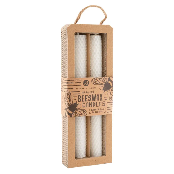 Set Of 2 Natural Beeswax Candles In White