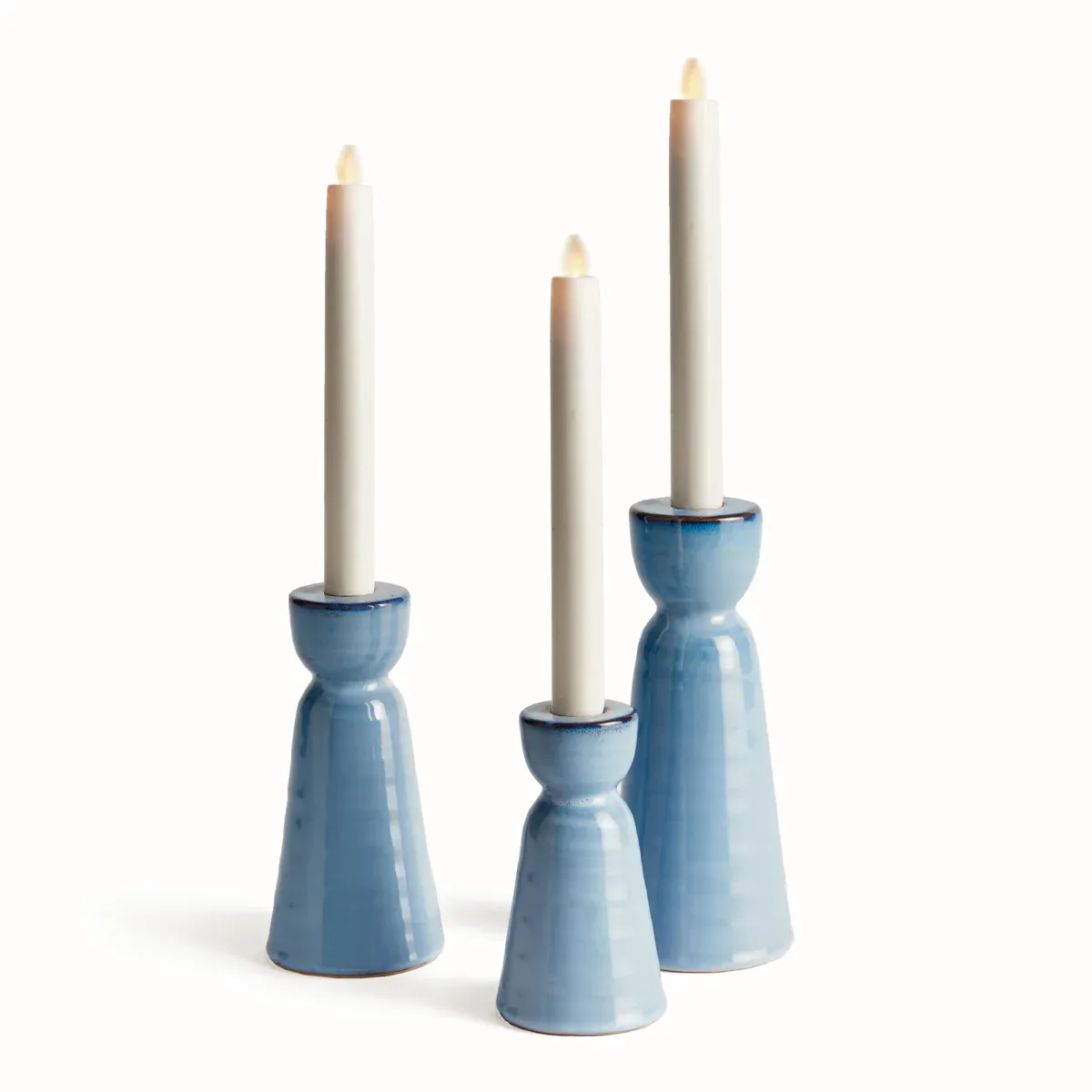 Libbey Taper Holder Blue &amp; Brown Glaze Medium