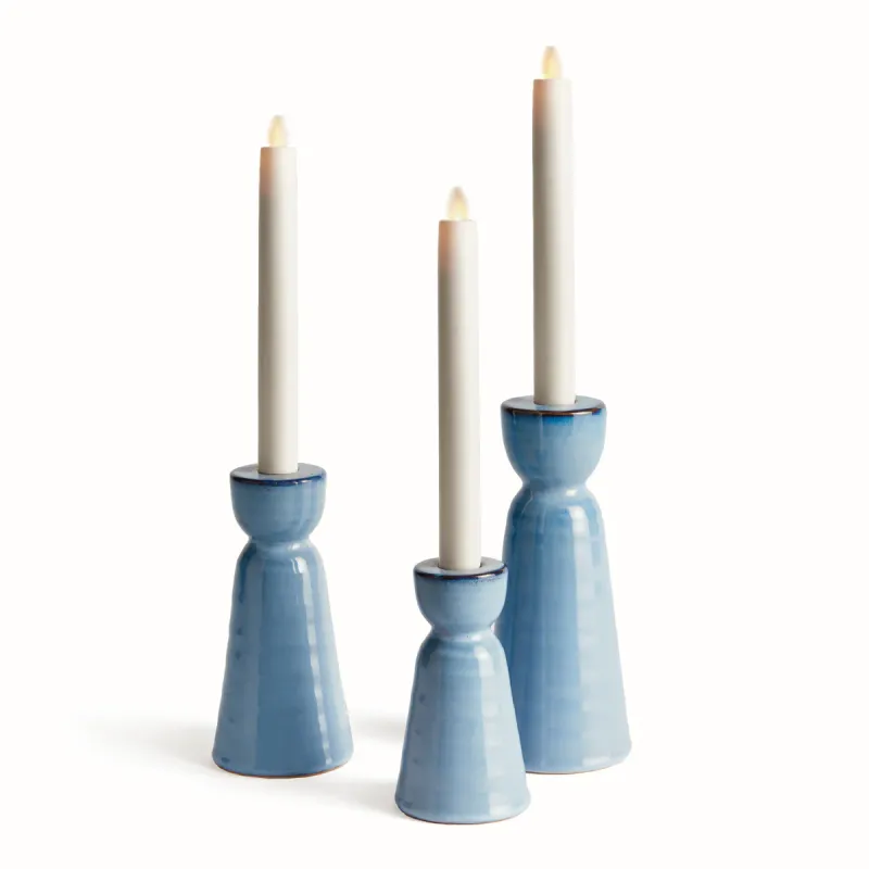 Libbey Taper Holder Blue &amp; Brown Glaze Large