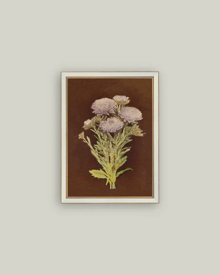 Lilac Dahlia In Beaded Brass Cream Frame 11&quot; x 15&quot;
