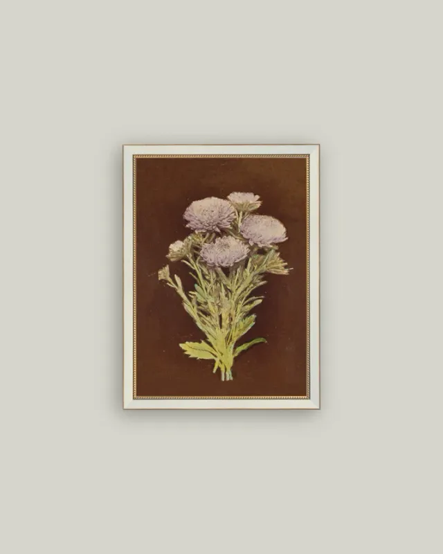 Lilac Dahlia In Beaded Brass Cream Frame 11&quot; x 15&quot;