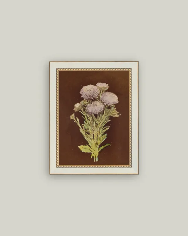 Lilac Dahlia In Beaded Brass Cream Frame 7&quot; x 9&quot;
