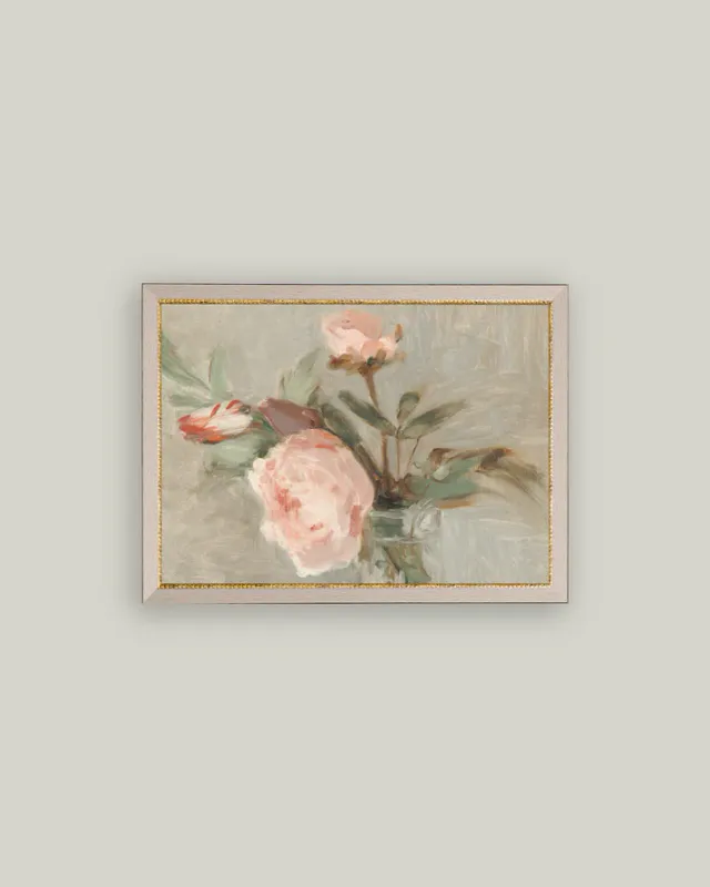 Light Pink Roses In Cream Frame With Gold Dots 15&quot; x 11&quot;