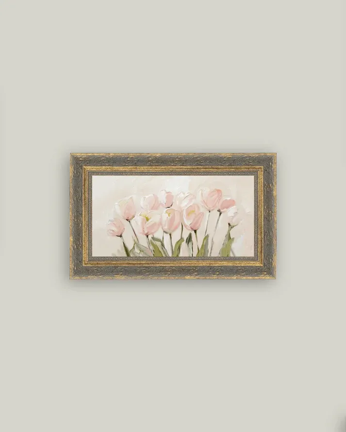 Pink Tulips In Patina Gold Frame 12&quot; x 7&quot;