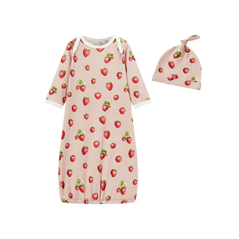 Bamboo Newborn Gown &amp; Hat Set Strawberry