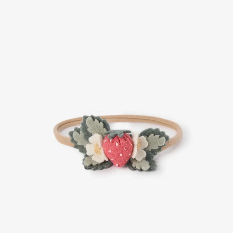 Hand Embroidered Strawberry Felt Headband