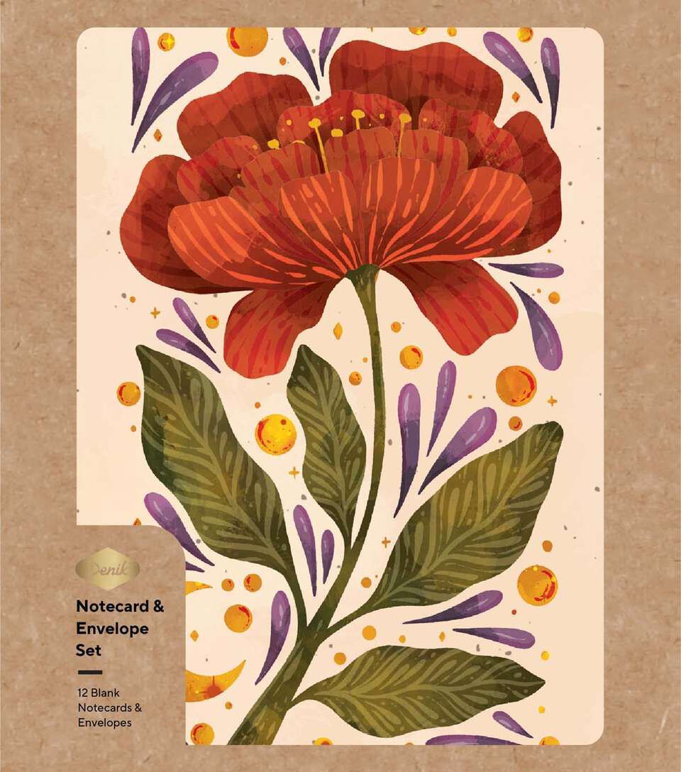 Notecard &amp; Envelope Set Of 12 Burgundy Bloom