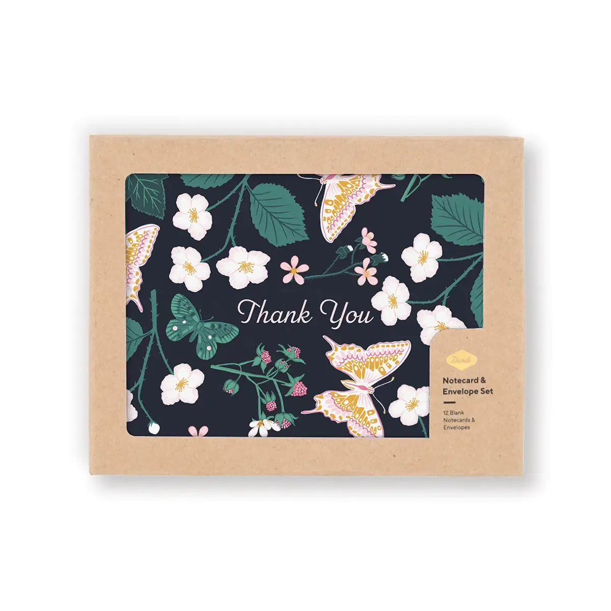 Notecard &amp; Envelope Set Of 12 Raspberry Butterflies