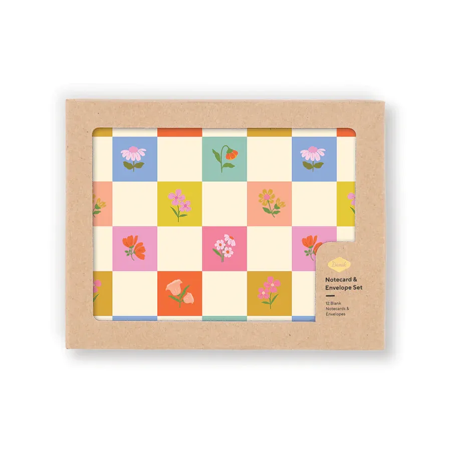 Notecard &amp; Envelope Set Of 12 Petals &amp; Checkers