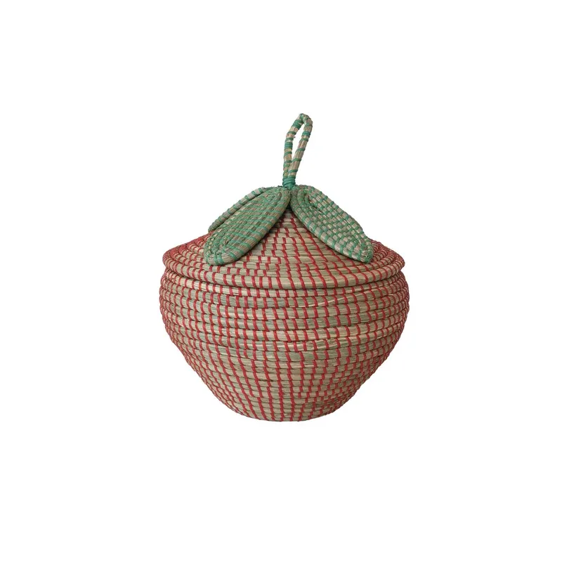 Hand Woven Seagrass Strawberry Basket With Lid 11-3/4&quot;Rnd