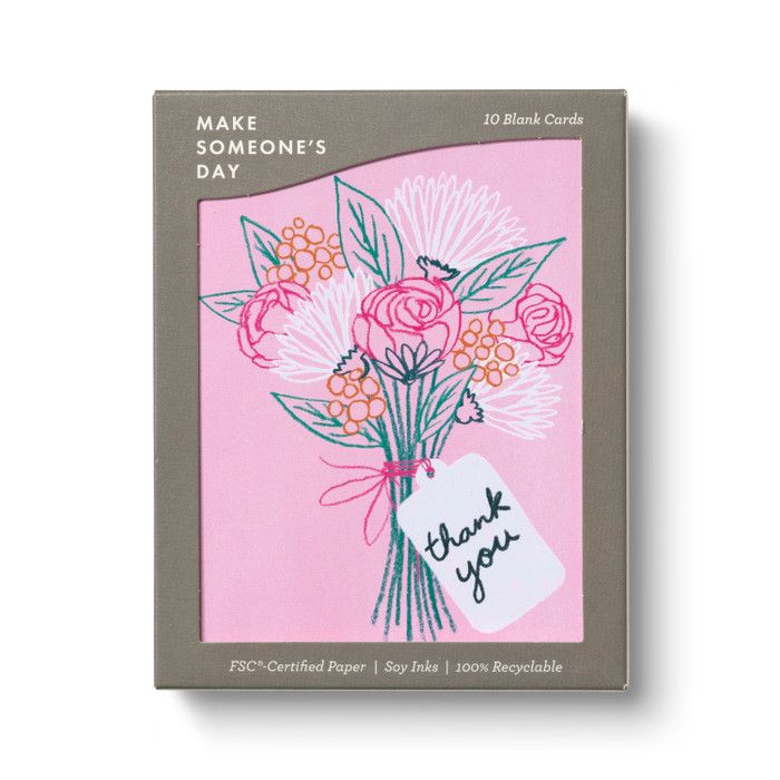 Boxed Cards Pink Spring Bouquet Thank You