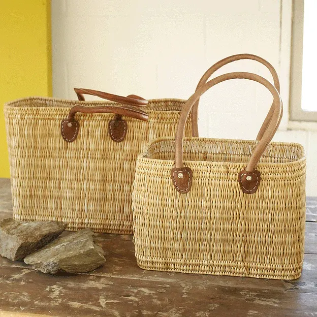 Handwoven Straw Tote With Long Handles Medium