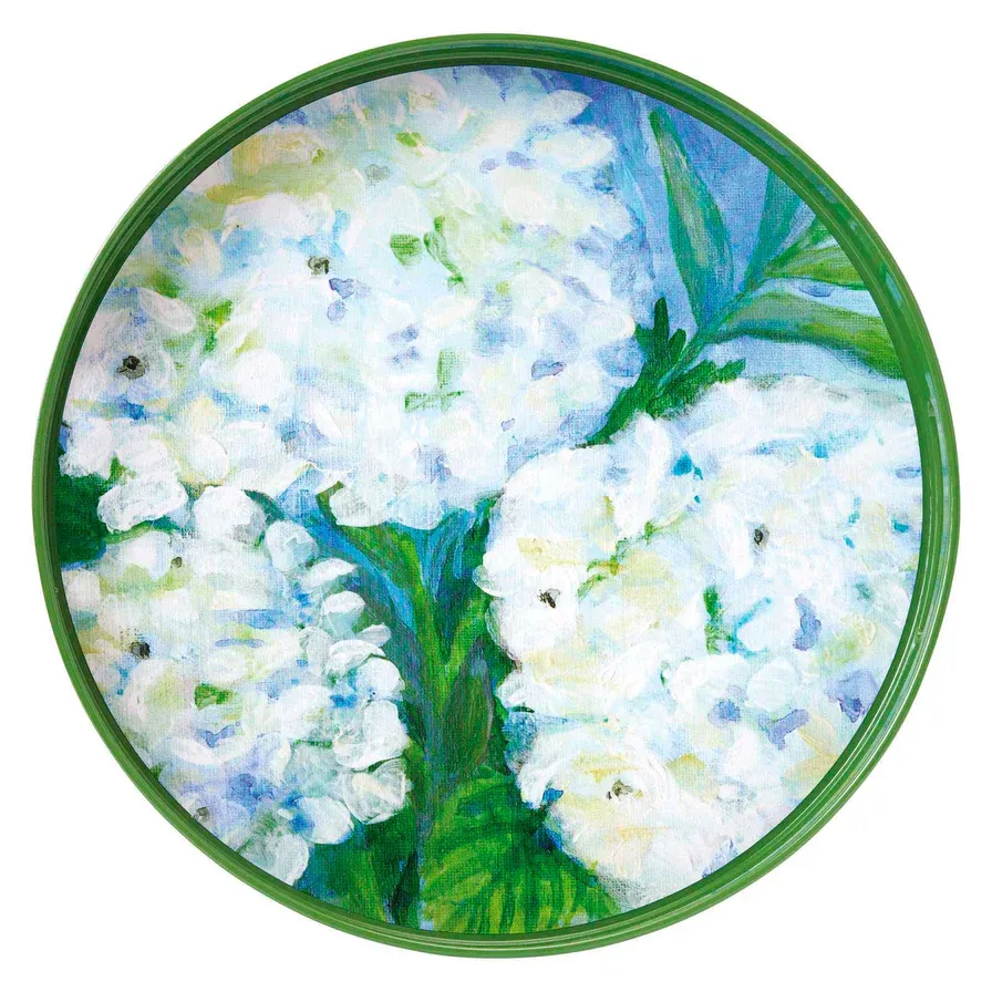 Round Tray White Hydrangeas 15&quot;
