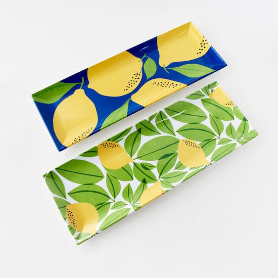 Melamine Lemon Platter With Blue Background 7.5&quot; x 21&quot;