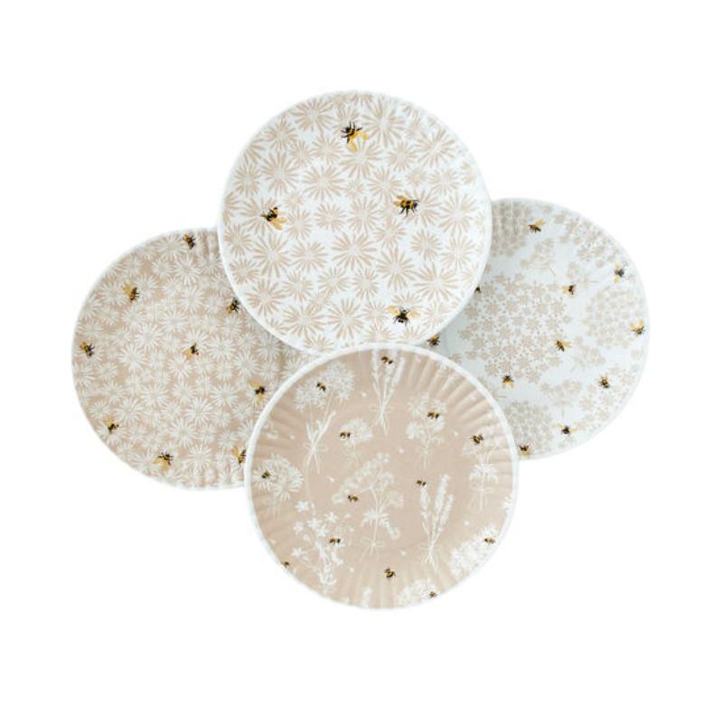 Set Of 4 Busy Bees Paper Melamine Plates 7.5&quot;