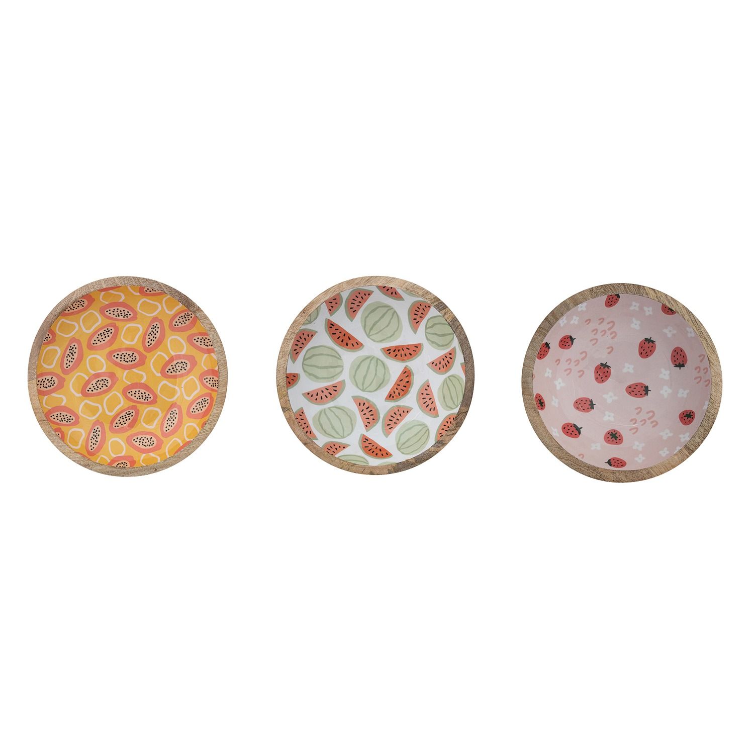 Enameled Mango Wood Bowl With Papaya Print Large
