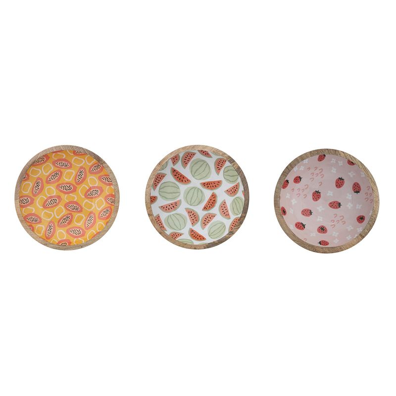 Enameled Mango Wood Bowl With Papaya Print Large