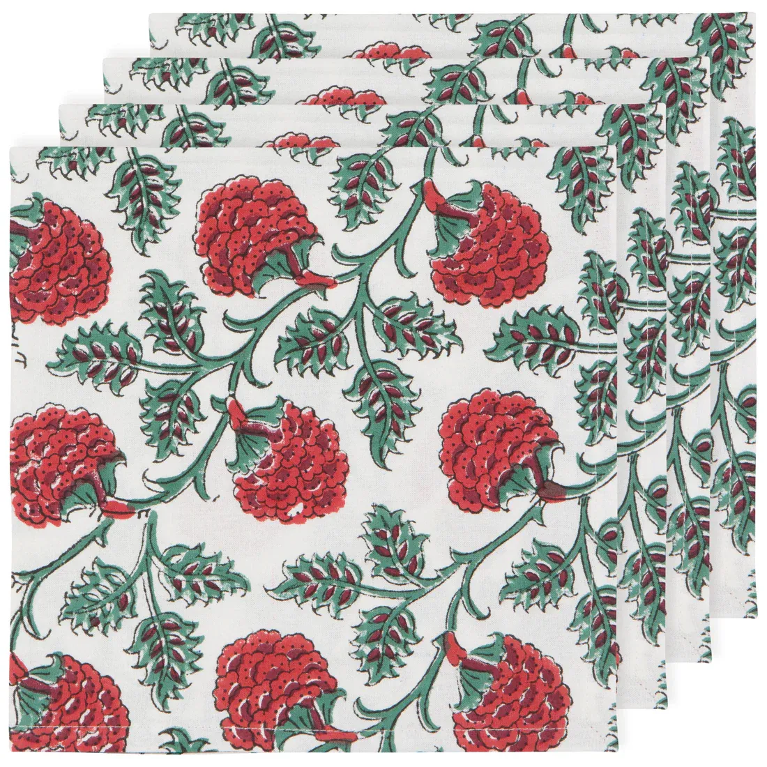 Napkins Set/4 Block Print Carnation