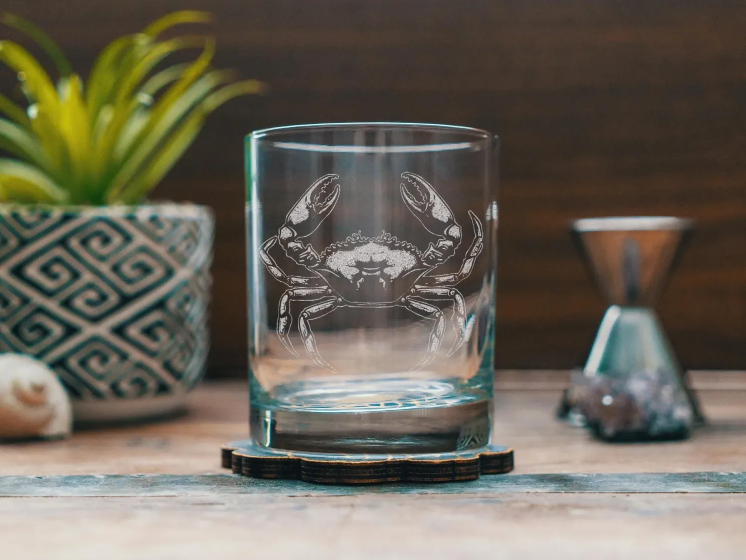Blue Crab Old Fashion Drinking Glass 12oz