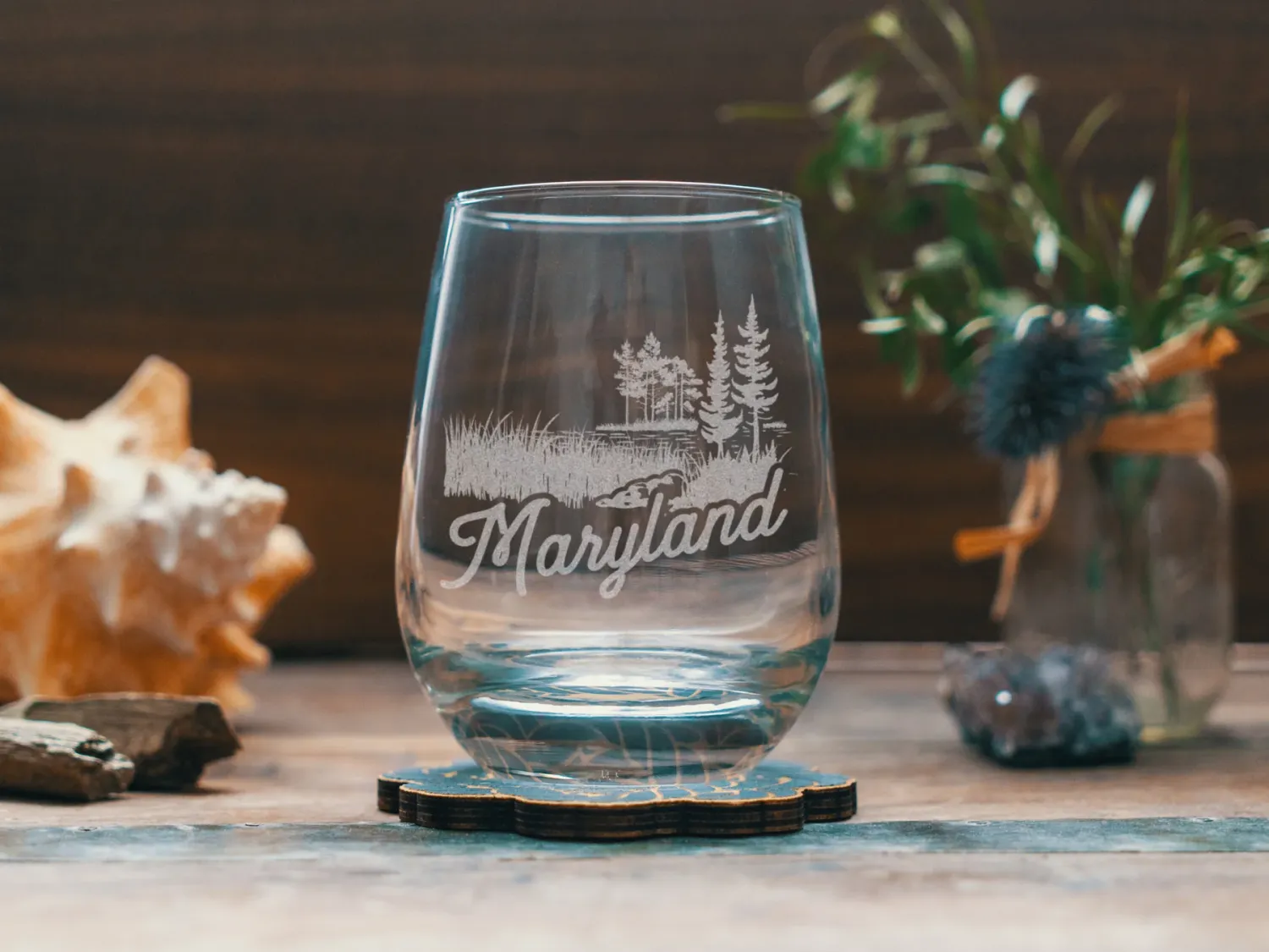 Maryland State Stemless Wine Drinking Glass 15oz