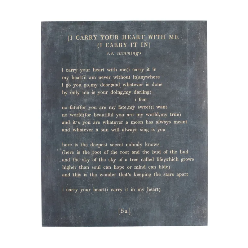 Art Poster Book Collection I Carry Your Heart 12&quot; x 16&quot; Charcoal